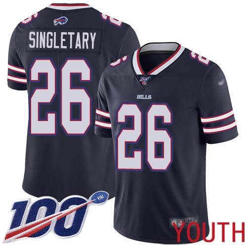 Youth Buffalo Bills #26 Devin Singletary Limited Navy Blue Inverted Legend 100th Season NFL Jersey->youth nfl jersey->Youth Jersey